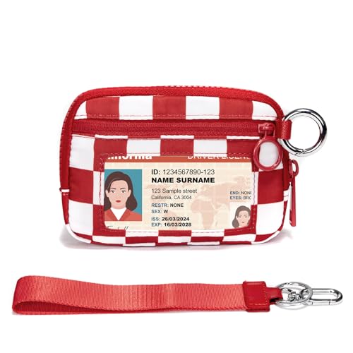 Image of Keychain Wallet for Women with Clear ID Window, Coin Pouch and Wrist Strap | Quick-Access Design with Front Zip Pocket, 3 Card Slots, Inner Mesh Pocket and Lipstick Holder