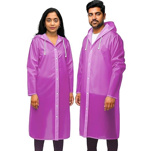 w+ Long Hooded Waterproof Raincoat | Premium EVA Material | Full Length Button Closure Rain Wear Men and Women (Pink) (2 Piece)-picture-32