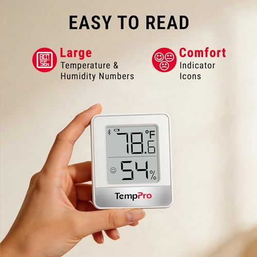 Image of TempPro TP349 Bluetooth Hygrometer Thermometer for House, 260FT Indoor Temperature and Humidity Monitor with APP Alerts, 2-Year Data Export for Bedroom, Greenhouse, Nursery, Cellar