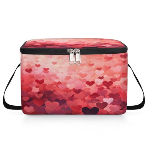 GzLeyigou Red Decor Valentine's Day Lunch Bags for Women Men 9 Cans, Hot & Cold Food Delivery Bag Insulated Grocery Bag Insulated Lunch Box Cooler Bag for Office Work Picnic Beach