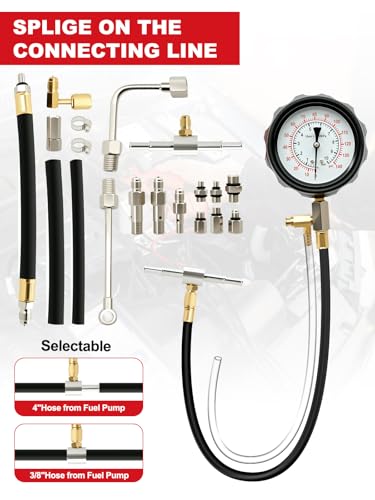 Wvoillty 0-140PSI (10 Bar) Kraftstoffdruckprüfer Kit, Benzinpumpen Tester mit Adapter & Manometer, Diagnosewerkzeug für Auto, LKW, Motorrad
