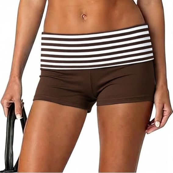 Image of Women Fold Over Lounge Shorts Low Waist Fitted Pajama Shorts Cute Sleep Pj Short Bottoms Roll Over Yoga Shorts