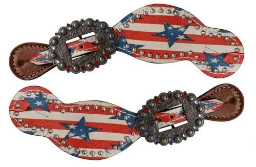 Showman Ladies Size Leather Spur Straps w/Stars & Stripes Print! NEW for the FORTH OF JULY!