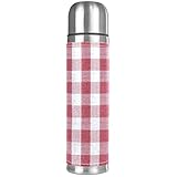 Insulated Water Bottle Stainless Steel Water Bottles Metal Water Bottle, Pink Lattice Plaid Grid Che