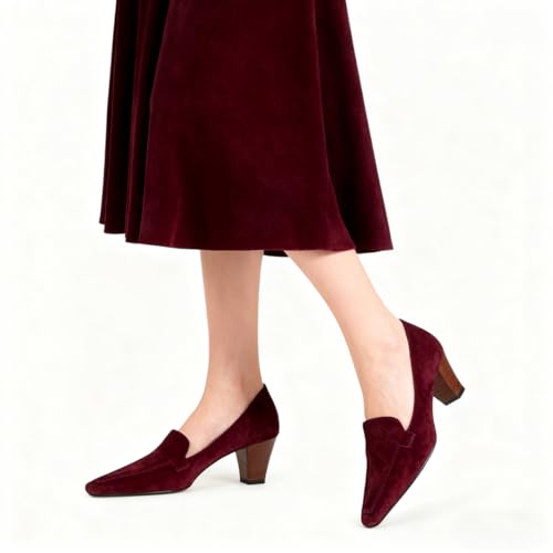 Image of LEHOOR Women Vintage Chunky Block Heel Pumps Shoes Square Pointed Toe Slip On Formal Office Work Business Loafers Shoes Suede Snakeskin Cone Heel Oxford Shoe Ladies Professional Chic Fall 4-11 M US