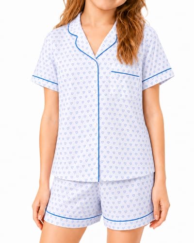 WKTRSM Pijama Niña Verano Pijamas Corto Conjunto Niña 2 Piezas Pijamas Manga Corta con Botones Ropa de Casa Regalo Niñas de 8 a 13 Años