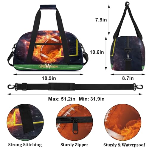 Kids Duffle Bag Personalized Gym Bag Overnight Bags, Ideal for Travel and Sports, Suitable for Men Women for Gym, Dance, Yoga, Durable Waterproof Sport Overnight Handbags Rugby Fire3