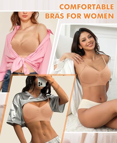 Image of Wireless Sewn in Padded Bras for Women Comfortable Full Coverage Bralettes No Underwire Everyday Tshirt Bra