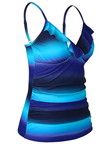 Image of Hilor Women's Tankini Tops Shirred Ruffled Swimsuits V Neck Swimwear Top