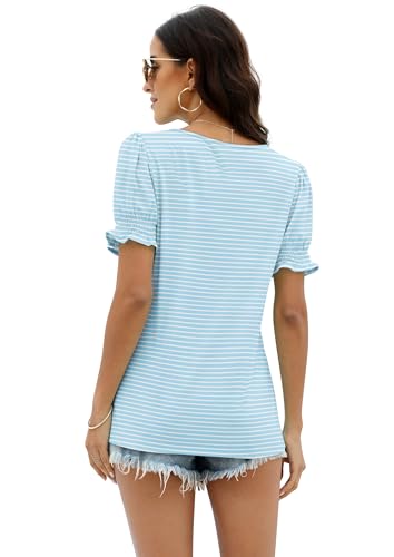 Image of WIHOLL Tops for Women Summer Casual Ruffle Trim Sleeve Square Neck T Shirts
