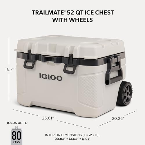 Image of Igloo Trailmate 52Qt Wheeled Cooler, Insulated Hard Shell Ice Chest, Bone