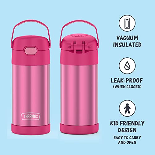 Thermos Funtainer 12 Ounce Stainless Steel Vacuum Insulated Kids Straw Bottle, Pink #TOP1