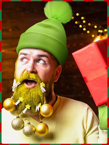 Image of Hicarer Christmas Cosplay Pom Beanie and Gloves Set Neon Green Knitted Winter Cuffed Beanie Cap Gloves Kit for Women Men Xmas Party