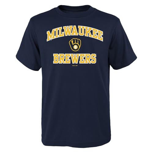 Outerstuff MLB Kids Youth 8-20 Official City Headline Arch Logo Team T-Shirt (US, Numeric, Size: 14-16, Regular, Milwaukee Brewers - Navy)