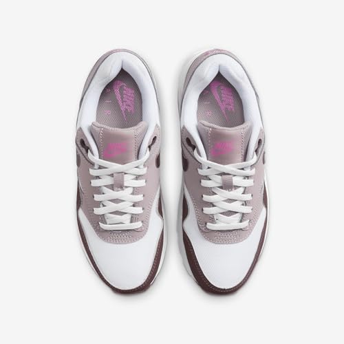 Air Max 1 Big Kids' Shoes (DZ3307-112, White/Light Violet Ore/Playful Pink/Burgundy Crus) Size 14