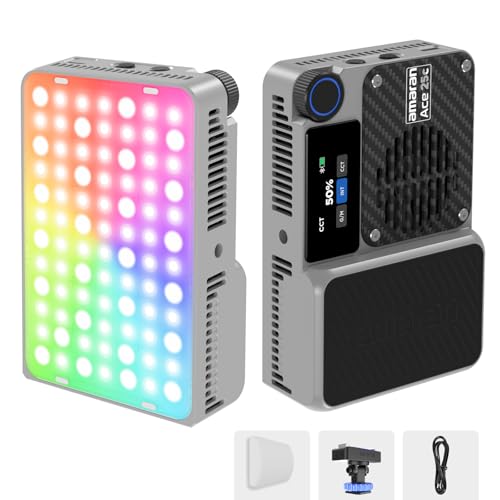 Amaran Ace 25c Pocket RGBWW LED Light, Boost Mode Up to 32W, Full-Color Mini Video Light (2,300-10,000K), 1,500 Lux@1m at 5,600K, 4500mAh Battery with PD Fast Charging for Mobile Creators (Silver)