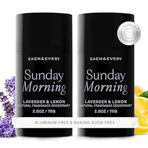 Each & Every Aluminum Free Deodorant for Women & Men, Lavender & Lemon – All Natural Deodorant for Sensitive Skin, EWG Verified – Clean, Baking Soda-Free, Plant-Based Fragrance – 2.5oz, 2 Pack
