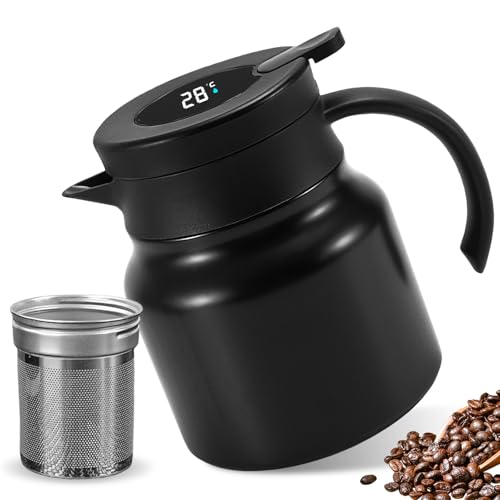 BORDEAG Termo De 800 Ml Con Indicador De Temperatura, Termo Negro, Cafetera Térmica, Jarra Térmica Para Bebidas Calientes, Cafetera Para Café, Té, Leche, Bebidas Calientes