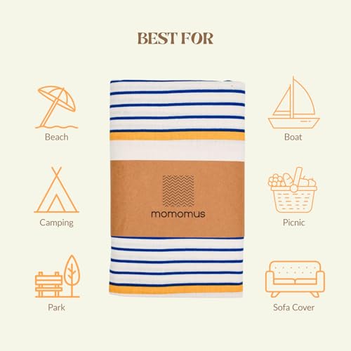 Miniatura 6 de Momomus Toalla De Playa Grande Antiarena Muy Fina, Ligera Y Plegable - Manta De Playa Grande O Toalla Pareo Xxl, Ideal Para Picnic Y Piscina - Rayas, 210 X 230 Cm
