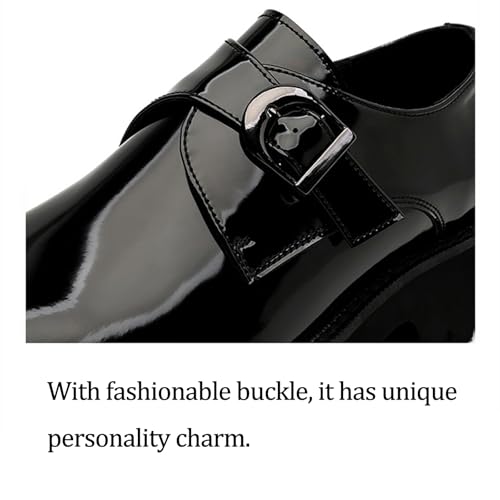 Men's Leather Platform Slip-On Loafers Fashion Monk Buckle Round Toe Lug Sole Penny Shoes Casual Business Work Flatform Dress Shoes4