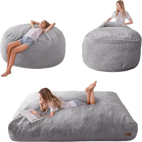 MAXYOYO Giant Bean Bag Chair Bed for Adults, Convertible Beanbag Folds from Lazy Chair to Floor Mattress Bed, Large Floor Sofa Couch, High-Density Foam Filling, Machine Washable