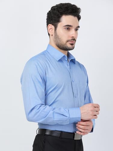 Image of Raymond Men Cotton Slim Fit Structure Pattern Semi Cut Away Collar Formal Shirt