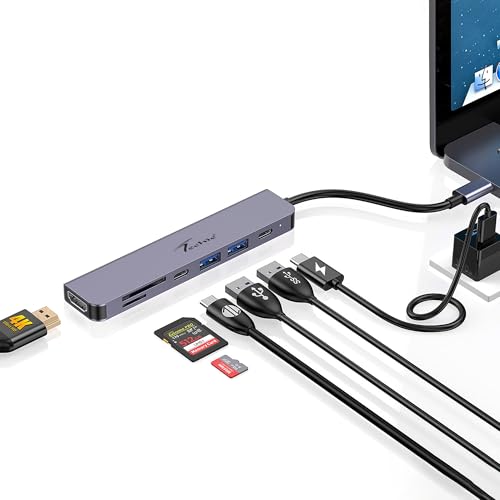 Image of Techie 7-in-1 USB-C Hub with HDMI 4K, 100W PD Charging, USB 3.0, USB 2.0, USB-C, SD /TF Card Readers Aluminum Alloy for MacBook, iPad Pro, Windows, Laptops (Silver)