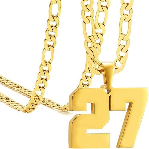 LULUMONIA 27 Chain 27 Necklace Chains for Man Stainless Steel Basketball Soccer Baseball Team Number Pendant Chunky Chain Sport Necklace