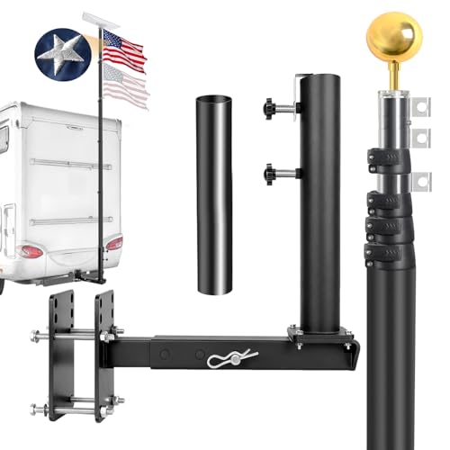 AirVows 16FT RV Flagpole with Heavy-Duty Stainless Steel Bracket & an Embroidered Flag 3-in-1 Frame/Trailer Hitch/Bumper Mount Design Compatible with Starlink Gen 3 Pipe Adapter (Not Included)
