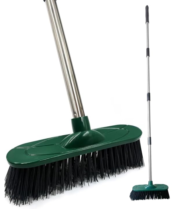 Unibos | Yard Broom Outdoor Heavy Duty, Garden Broom Synthetic Hard Bristle Brush Head With Strong Handle, Stiff Sweeping Brush Outdoor