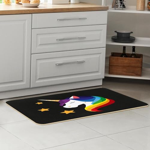 Alfombrillas de cocina antideslizantes lavables y absorbentes alfombras unicornio arcoíris 7