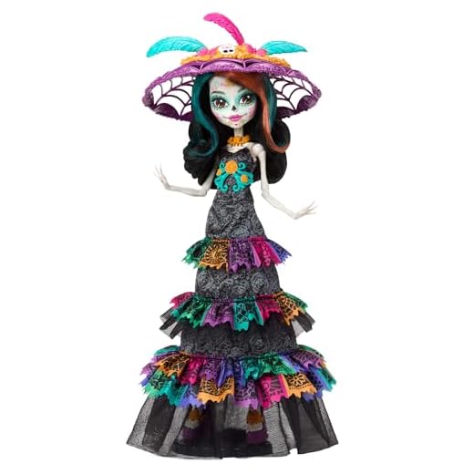 Monster High Fêtes de Fin d’Année Skelita Calaveras Poupée Día de Muertos 2024 à Collectionner avec Chapeau La Catrina, Robe Papel Picado et Emballage prêt à Exposer, HXH99