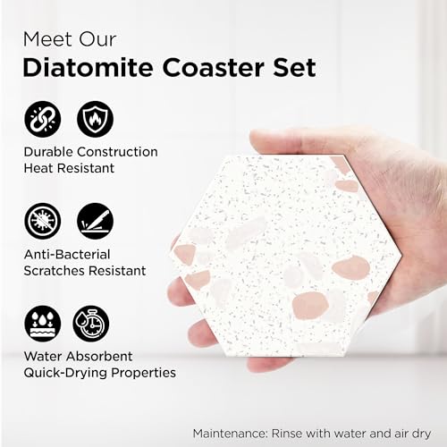 Image of The Better Home Coaster Set of 6 Diatomite Table Decor Accessories | Cups Mugs Glasses | Home Office Coaster Holder Hexagonal Design | Absorbent Pack