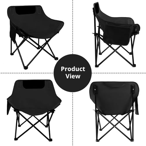 Image of ORILEY Folding BackRest Camping Chair with Handbag Portable and Lightweight Carbon Steel Collapsible Chairs for Outdoor Picnic Fishing Beach Travelling & Gardening (1 Pc, Black)