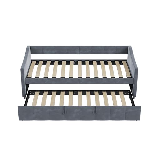 WSOFZMO Schlafcouch Ausziehbar, Tagesbett Ausziehbar, Ausziehbett, Schlafcouch 180x200, Flanell, 90/180 x 200 cm, ohne Matratze (Grau)