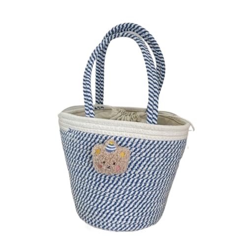 Bolso Paja Bolso Tejido De Moda De Verano, Bolso De Hombro Informal Versátil, Bolso De Cubo For Muñeca Bonita Bolso Paja Mujer(Blue)