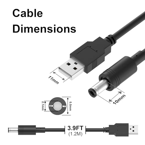 image for IBERLS USB to DC 5V Power Cable, Universal 5.5 x 2.1mm Charging Cord C