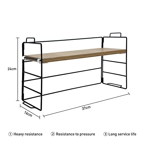 Desktop Organizer Shelf, Office Organizer Storage Shelf, Metal And Wooden Desktop Countertop Bookshelf, Small Display Organizer Shelf For Office, Kitchen, Bedroom, Bathroom, Black #TOP2