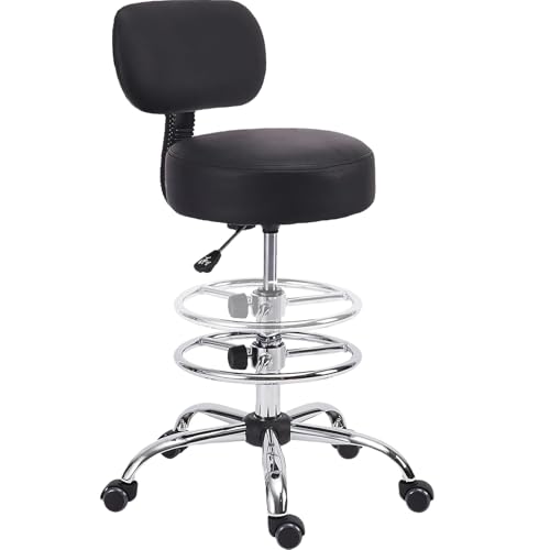 KLASIKA Drafting Chair with Backrest, Adjustable Foot Rest Height Rolling Stool with Wheels, Leather...