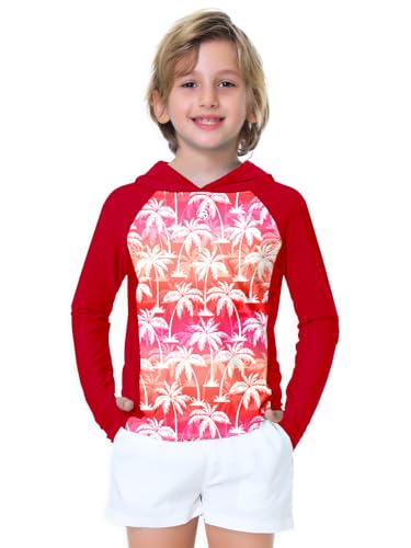 Image of AOBUTE Unisex Kids Long Sleeve Hoodie Rash Guard Boys UPF 50+ Swim Top with Thumb Hole 3-12 Years