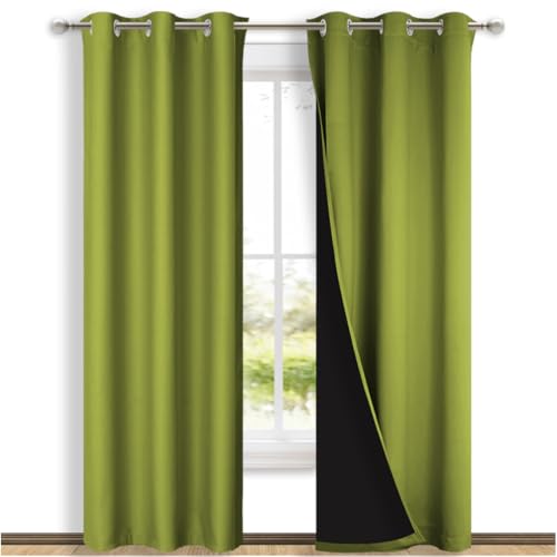 Image of NICETOWN Blackout Curtains 80 inches Long, 2 Pieces, 42 inch Wide Each Panel, Fresh Green, Full Light Blocking Drapes with Black Liner for Nursery, Thermal Insulated Draperies for Hall, Villa