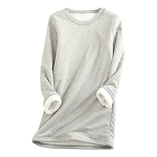 OutTop Women Tunic Tops for Leggings Winter Warm Sherpa Fleece Lined Loungewear Undershirt Long Johns Thermal Underwear (Light Gray, M)