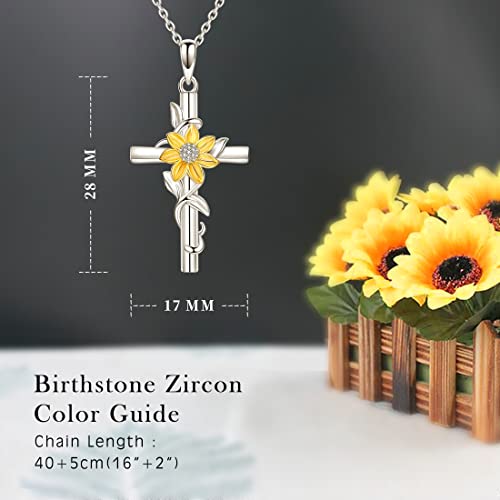 Cross Necklace for Women Sunflower Cross Necklace 925 Sterling Silver Dainty Sunshine Pendant for Women Mom Sunflower Gifts for Women4