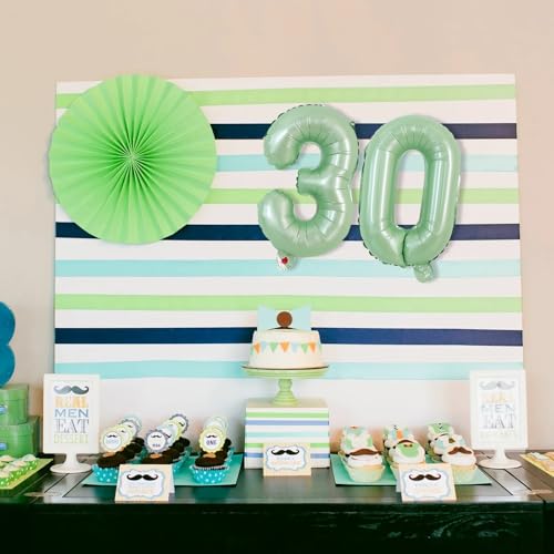Image of TONIFUL Number Balloon 16 Inch 10Pcs Sage Green 0-9 Birthday Number Ballons | Small Custom Digital Mylar Foil Ballons for Birthday Engagement Graduation Anniversary Baby Shower Spring Party Decorations