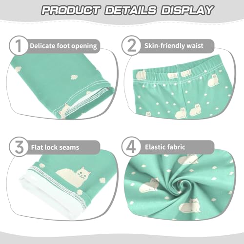 Cat on Green Dot Girls Leggings Athletic Pants Tights Stretch Bottom3