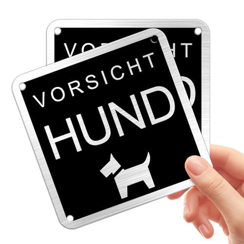 TAKULA 10 * 10cm Vorsicht Hund Schild, Warnschilder Hunde, Hundewarnschild, Kleines Metallschild Hund, Doppelmontage (Bohrung+Klebeband) | 2 Stück