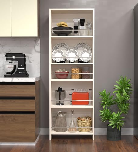 Image of SPECIALITY PANELS 5-Tier Kitchen Storage Bookshelf, White, 176x60x30 cm, Free Standing Tall Unit for Kitchen Utensils and Crockery with Carpenter Assembly