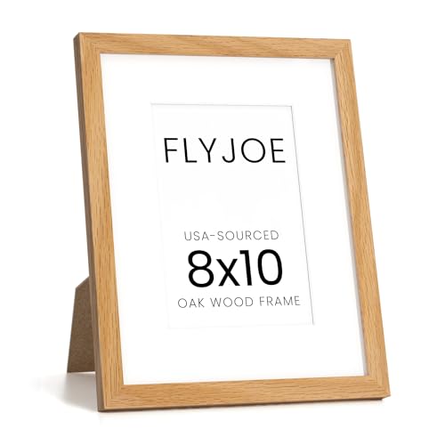 Image of FLYJOE 8x10 Oak Wood Picture Frame with Mat for 5x7, 8 by 10 USA-Sourced Natural Solid Wooden Photo Frame for Wall & Tabletop Display, Shatterproof Plexiglass, 1 Pack, Natural