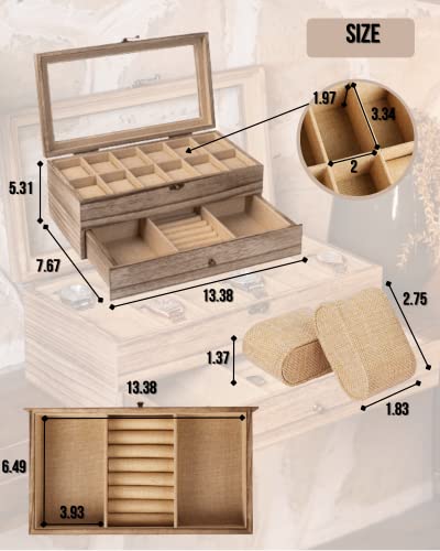 Exper City Watch Box, Watch Case For Men Women With Large Glass Lid, Wooden Watch Display Storage Box With 2 - Layers & 12 - Slots, Wood Mens Watch Box Organizer #TOP4