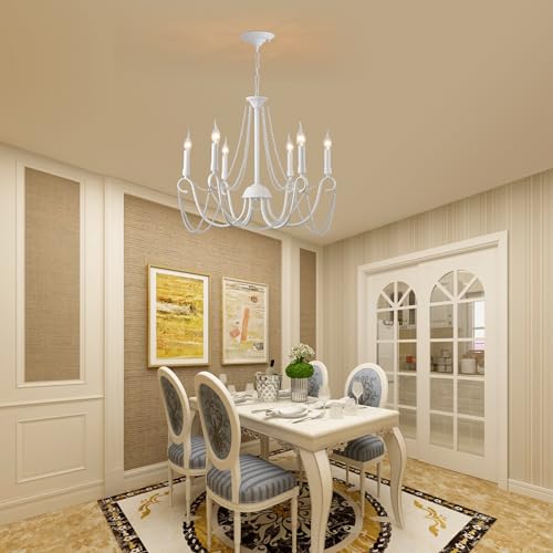 Ganeed French Country Retro Chandelier Pendant Lights Old Fashion Decor for Indoor Room, White, 6 Lights